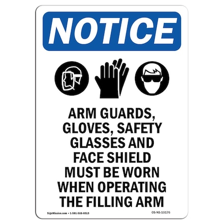 Signmission OSHA Sign, Arm Guards Gloves With Symbol, 5in X 3.5in Decal, 10PK, 3.5" W, 5" H, Portrait, PK10 OS-NS-D-35-V-10176-10PK